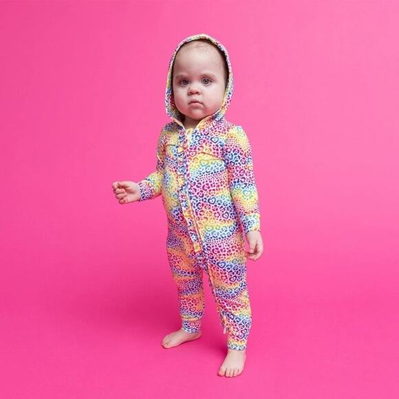 Posh Peanut Lisa Frank I Love Rainbow Leopard Hooded Romper Size 3-6 Mos EUC - Picture 1 of 6